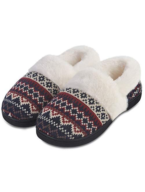 DL Women's Comfy House Slippers with Faux Fur Lining, Memory Foam Slip on House Shoes Nordic with Indoor Outdoor Anti-Skid Rubber Sole