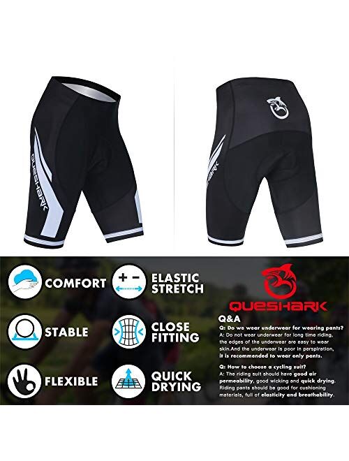 Queshark Men's Bicycle Riding Pants Cycling Shorts Padded Bike Biking Clothes Cycle Wear Tights