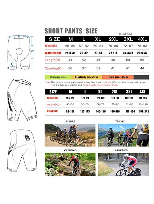 Queshark Men's Bicycle Riding Pants Cycling Shorts Padded Bike Biking Clothes Cycle Wear Tights