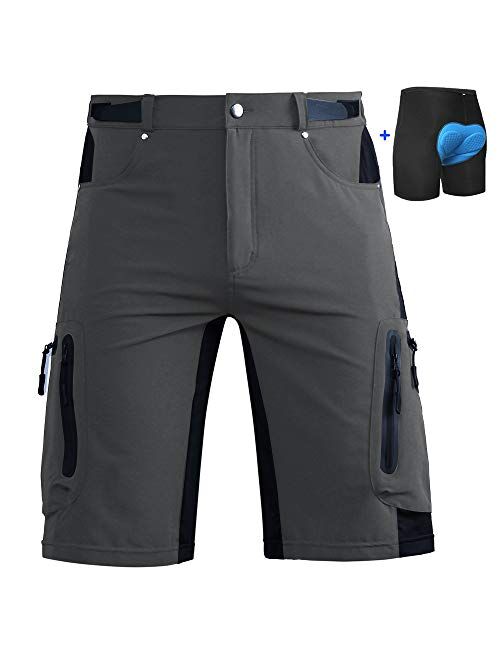 Cycorld Mountain Bike Shorts Mens MTB Biking Baggy Padded Cycling Short Removable Padding Liner