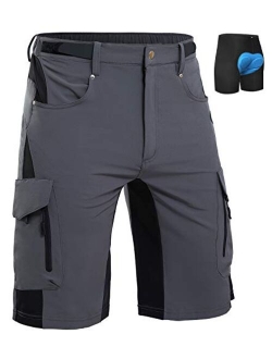 Cycorld Mens-Mountain-Biking-Shorts-Padded-Bike-MTB-Shorts Loose Fit Cycling Baggy Lightweight Pants with Zip Pockets