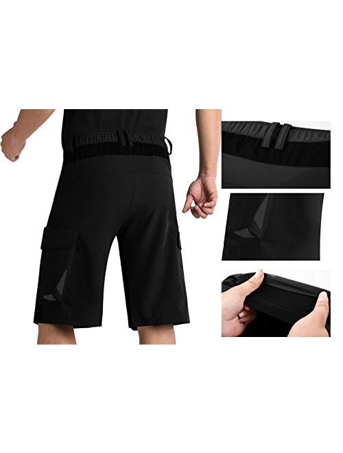 Cycorld Mens-Mountain-Biking-Shorts-Padded-Bike-MTB-Shorts Loose Fit Cycling Baggy Lightweight Pants with Zip Pockets