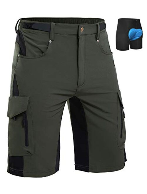 Cycorld Mens-Mountain-Biking-Shorts-Padded-Bike-MTB-Shorts Loose Fit Cycling Baggy Lightweight Pants with Zip Pockets