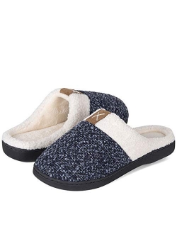 Women's Memory Foam House Slippers Comfort Wool-Like Plush Fleece Lined House Shoes for Indoor & Outdoor