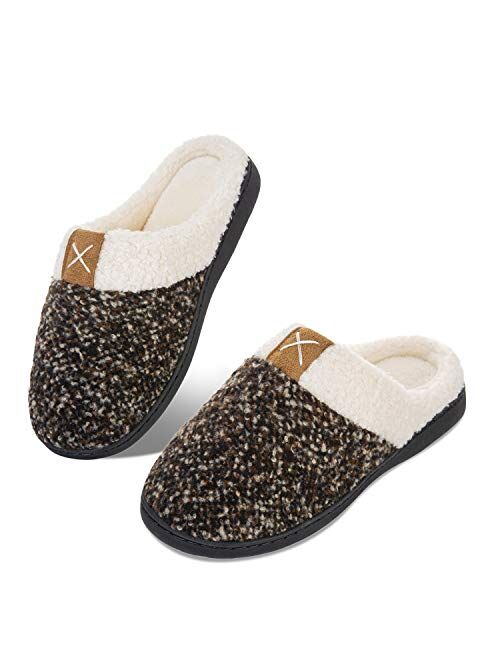 Women's Memory Foam House Slippers Comfort Wool-Like Plush Fleece Lined House Shoes for Indoor & Outdoor