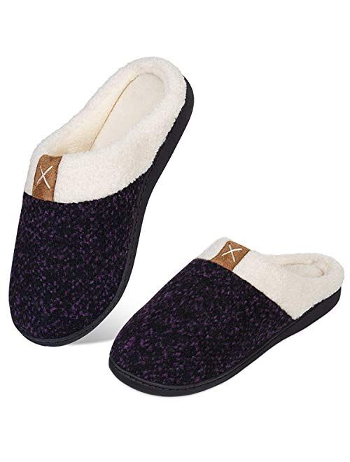 Women's Memory Foam House Slippers Comfort Wool-Like Plush Fleece Lined House Shoes for Indoor & Outdoor