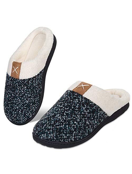 Women's Memory Foam House Slippers Comfort Wool-Like Plush Fleece Lined House Shoes for Indoor & Outdoor