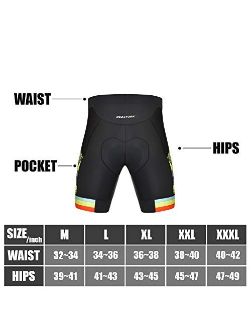 DEALYORK Men's Cycling Shorts Padded with Pockets, Bicycle Riding Bike Shorts Quick-Dry Men Half Pants