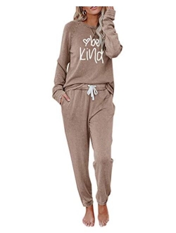 Eurivicy Women's Solid Sweatsuit Set 2 Piece Long Sleeve Pullover and Drawstring Sweatpants Sport Outfits Sets