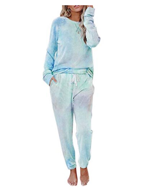 Eurivicy Women's Solid Sweatsuit Set 2 Piece Long Sleeve Pullover and Drawstring Sweatpants Sport Outfits Sets