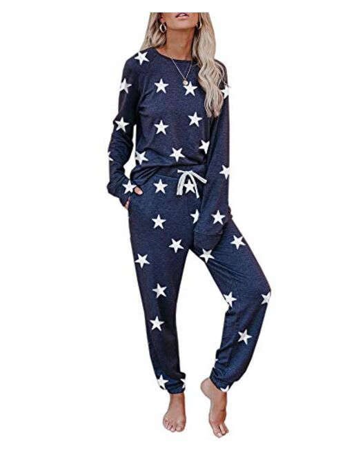 Eurivicy Women's Solid Sweatsuit Set 2 Piece Long Sleeve Pullover and Drawstring Sweatpants Sport Outfits Sets