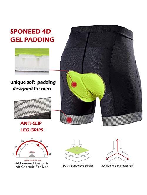 Men's Cycling Shorts Padded Bicycle Riding Pants Bike Biking Clothes Cycle Wear Tights with Anti-Slip Leg Grips