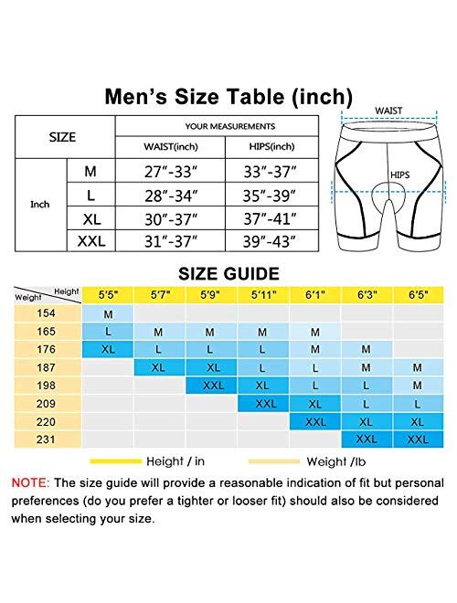 Men's Cycling Shorts Padded Bicycle Riding Pants Bike Biking Clothes Cycle Wear Tights with Anti-Slip Leg Grips