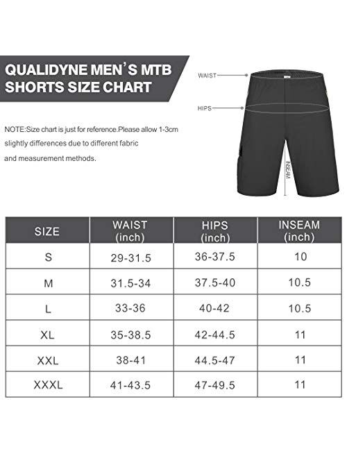 qualidyne Men's Mountain Bike Shorts 3D Padded Lightweight MTB Cycling Shorts with Loose Fit -Quick Dry