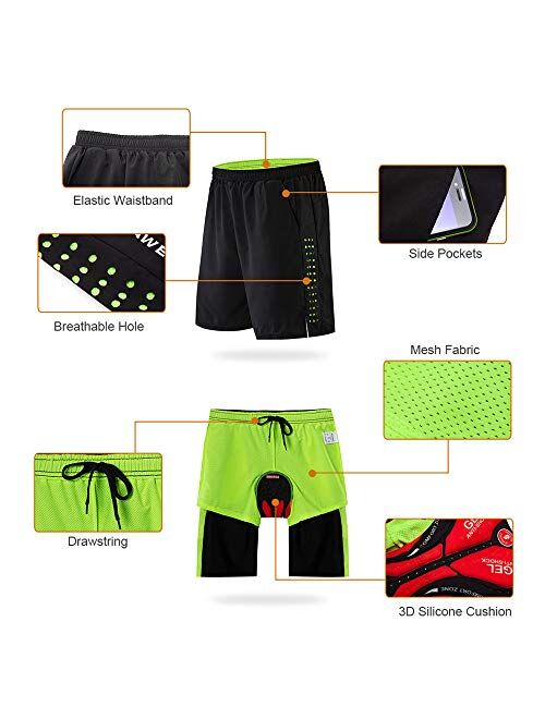 WOSAWE Men's MTB Cycling Padded Shorts Silicone Gel Padded Mesh Liner Bike Shorts