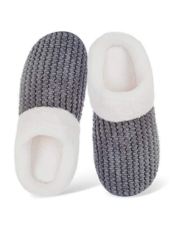 Women's Memory Foam Slippers Comfort Wool-Like Plush Fleece Lined House Shoes for Indoor & Outdoor