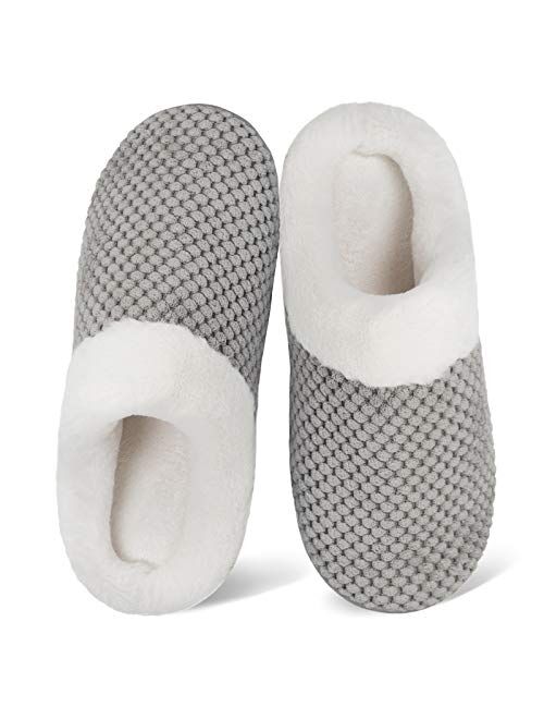 Women's Memory Foam Slippers Comfort Wool-Like Plush Fleece Lined House Shoes for Indoor & Outdoor