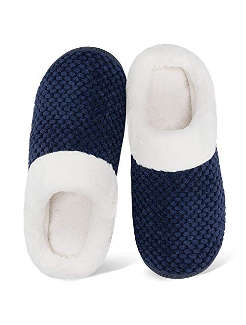 Women's Memory Foam Slippers Comfort Wool-Like Plush Fleece Lined House Shoes for Indoor & Outdoor