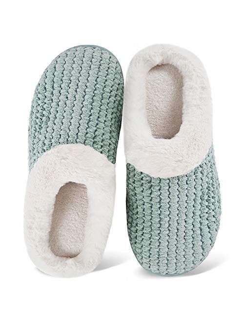 Women's Memory Foam Slippers Comfort Wool-Like Plush Fleece Lined House Shoes for Indoor & Outdoor