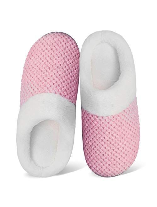 Women's Memory Foam Slippers Comfort Wool-Like Plush Fleece Lined House Shoes for Indoor & Outdoor