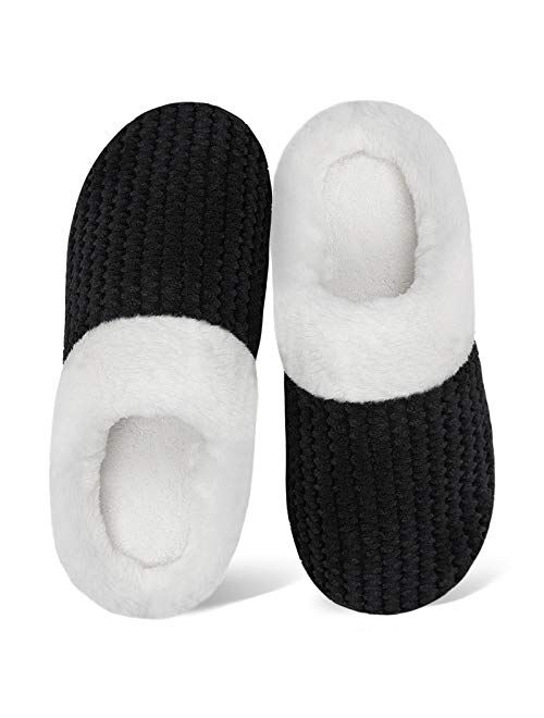 Women's Memory Foam Slippers Comfort Wool-Like Plush Fleece Lined House Shoes for Indoor & Outdoor