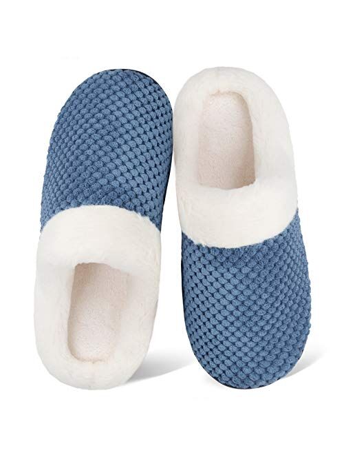 Women's Memory Foam Slippers Comfort Wool-Like Plush Fleece Lined House Shoes for Indoor & Outdoor