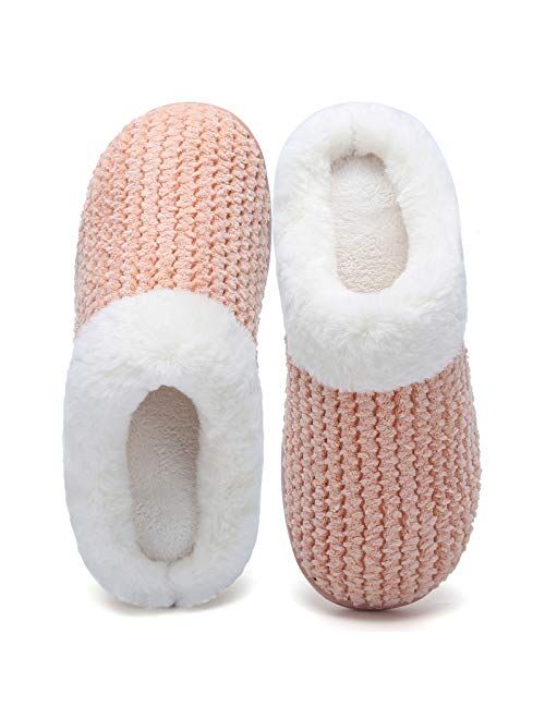 Women's Memory Foam Slippers Comfort Wool-Like Plush Fleece Lined House Shoes for Indoor & Outdoor