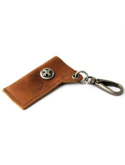 Leather Lighter Holder Key Chain W/ Cross (BROWN)