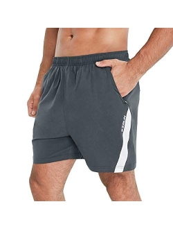 EZRUN Men's Workout Shorts 5'' Athletic Running Shorts Quick Dry with Liner Zipper Pockets for Gym,Training