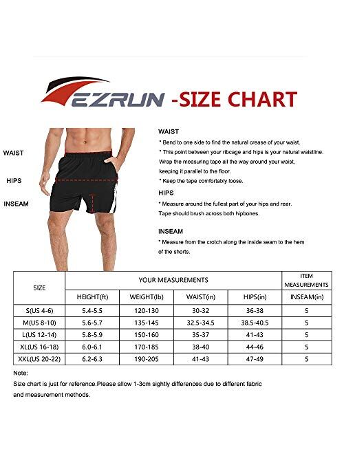 EZRUN Men's Workout Shorts 5'' Athletic Running Shorts Quick Dry with Liner Zipper Pockets for Gym,Training