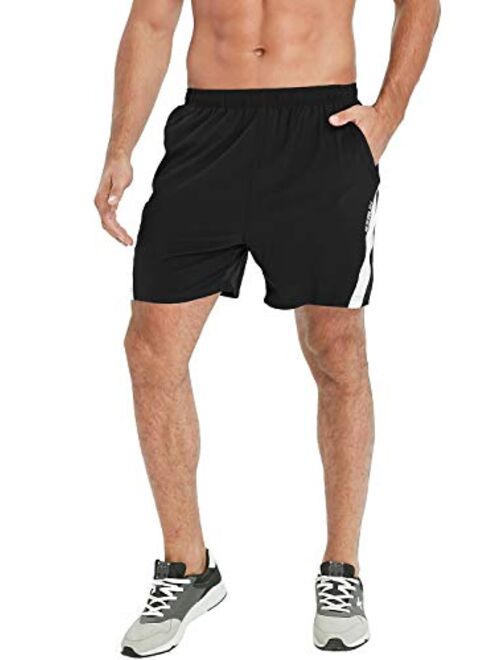 EZRUN Men's Workout Shorts 5'' Athletic Running Shorts Quick Dry with Liner Zipper Pockets for Gym,Training