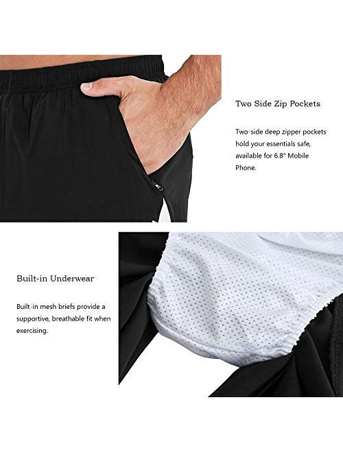 EZRUN Men's Workout Shorts 5'' Athletic Running Shorts Quick Dry with Liner Zipper Pockets for Gym,Training