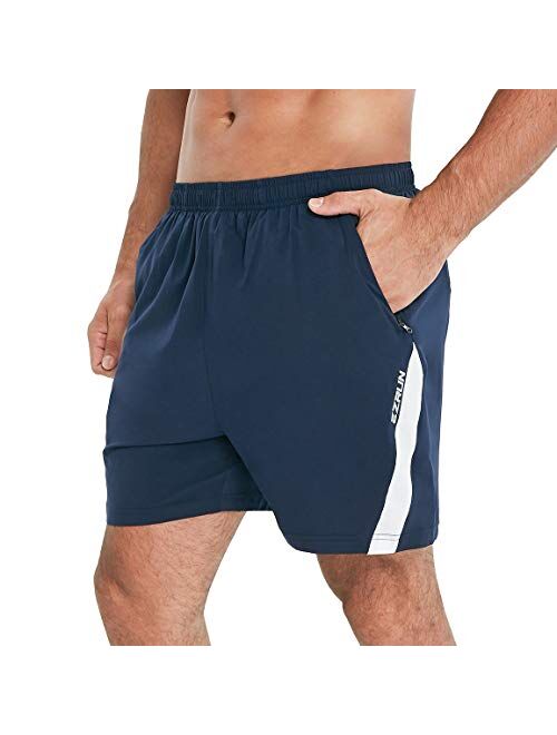 EZRUN Men's Workout Shorts 5'' Athletic Running Shorts Quick Dry with Liner Zipper Pockets for Gym,Training