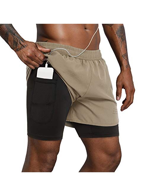 Buy Lulucleaf Men's 2 in 1 Running Shorts Lightweight Workout Athletic Gym  5 Short with Phone Pockets online