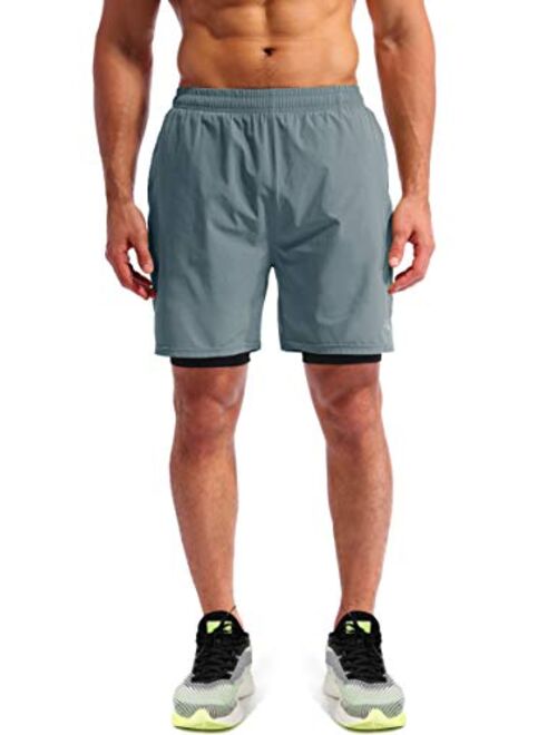 Buy Pudolla Men S 2 In 1 Running Shorts 7 Quick Dry Gym Athletic Workout Shorts For Men With