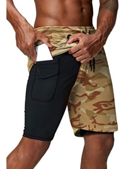 Pinkbomb Men's 2 in 1 Running Shorts Gym Workout Quick Dry Mens Shorts with Phone Pocket