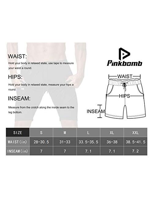 Pinkbomb Men's 2 in 1 Running Shorts Gym Workout Quick Dry Mens Shorts with  Phone Pocket