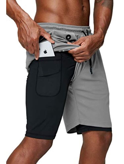 Pinkbomb Men's 2 in 1 Running Shorts Gym Workout Quick Dry Mens Shorts with Phone Pocket