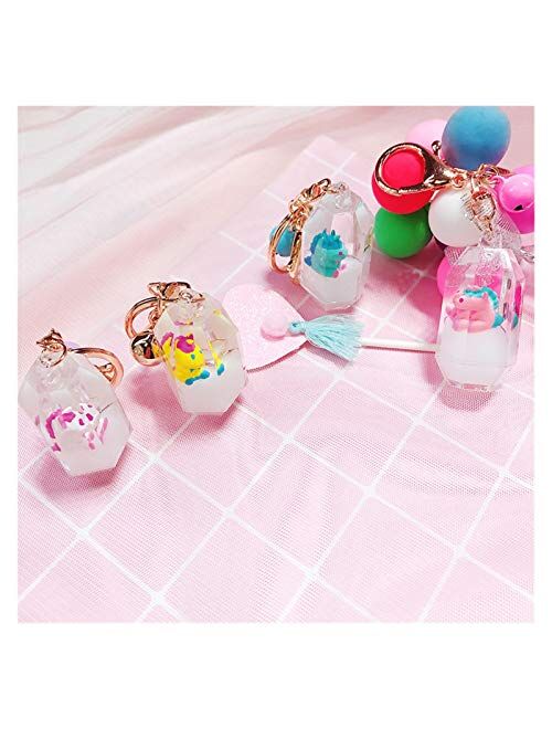 Fangzwl Keychain Pendant Floating Creative Cute Pegasus Acrylic Milk Bottle Keychain Quicksand Drift Bottle Keyring for Women Bag Pendant (Color : A)