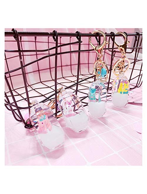 Fangzwl Keychain Pendant Floating Creative Cute Pegasus Acrylic Milk Bottle Keychain Quicksand Drift Bottle Keyring for Women Bag Pendant (Color : A)