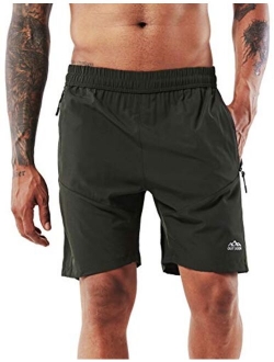 YAWHO Men's Workout Running Shorts Sports Fitness Gym Training Quick Dry Athletic Performance Shorts with Zip Pockets