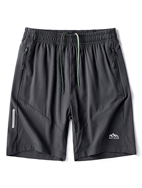 YAWHO Men's Workout Running Shorts Sports Fitness Gym Training Quick Dry Athletic Performance Shorts with Zip Pockets