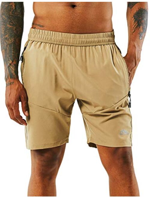 YAWHO Men's Workout Running Shorts Sports Fitness Gym Training Quick Dry Athletic Performance Shorts with Zip Pockets