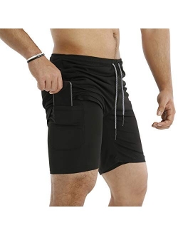 MECH-ENG Men's Workout Running 2 in 1 Shorts Training Gym 7" Short with Pockets