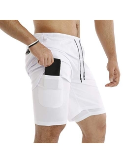 MECH-ENG Men's Workout Running 2 in 1 Shorts Training Gym 7" Short with Pockets