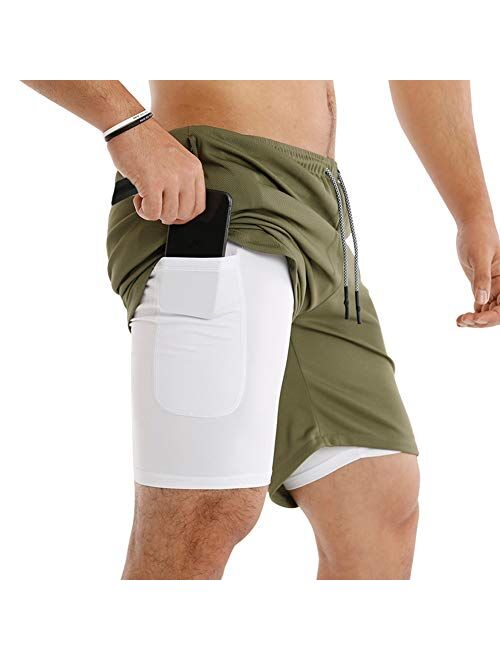 MECH-ENG Men's Workout Running 2 in 1 Shorts Training Gym 7" Short with Pockets