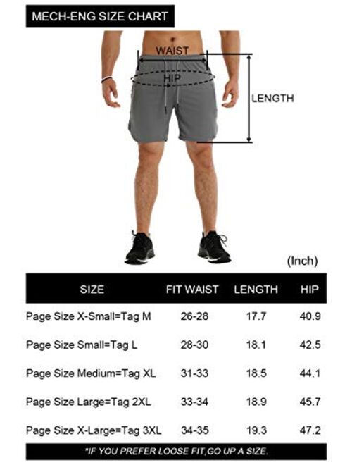 MECH-ENG Men's Workout Running 2 in 1 Shorts Training Gym 7" Short with Pockets