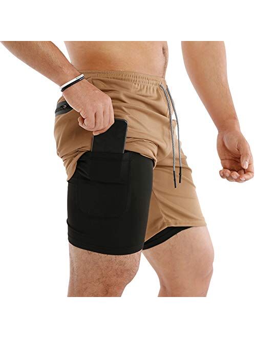 MECH-ENG Men's Workout Running 2 in 1 Shorts Training Gym 7" Short with Pockets