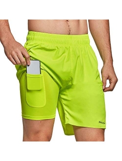 Men's 7 Inches 2 in 1 Running Workout Shorts Quick Dry Lightweight Athletic Shorts Liner Back Phone Pocket