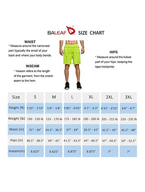 BALEAF Men's 7'' Athletic Running Shorts Quick Dry Mesh Liner Back Zip  Pocket